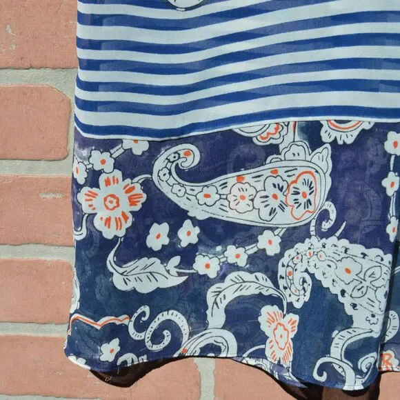 Cabi Women's Peplum with Paisely Stripes Blue Tank Top Size Large - Picture 6 of 7